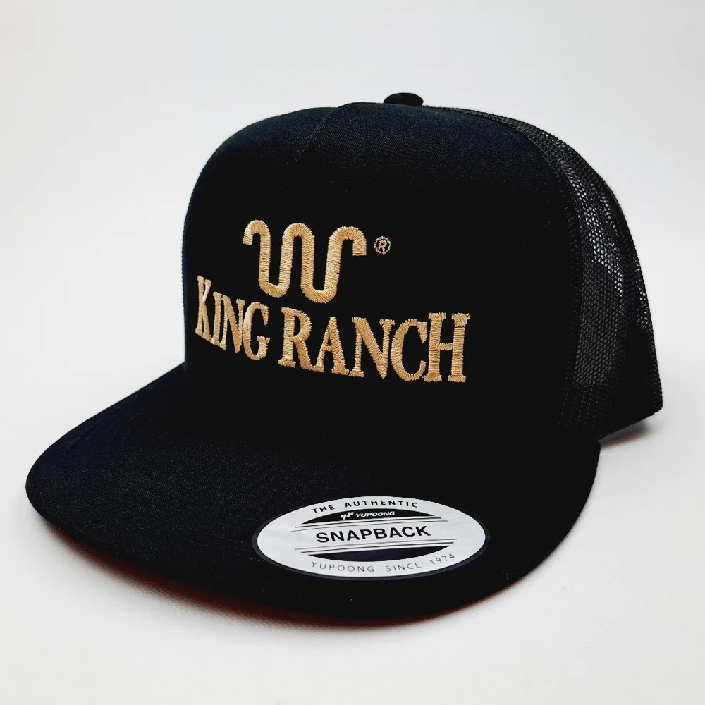 King Ranch Flat Bill Trucker Mesh Snapback Hat Cap Black Embroidered